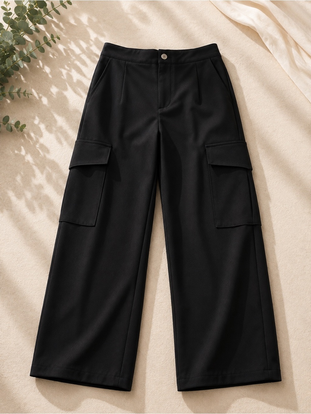 Zara Black Wide-Leg Cargo Trousers
